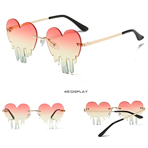 LASPOR Melting Heart Sunglasses for Women Men Rimless Love Dripping Party Glasses Gold Metal Frameless Tear Drop Eyewear2