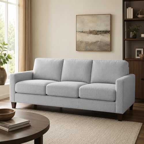 Image of Casaliving Gladino Modern Velvet Fabric Sofa, Tufted Design Upholstered 3 Seater Sofa Set for Living Room, Premium Velvet Fabric Sofa (Grey)