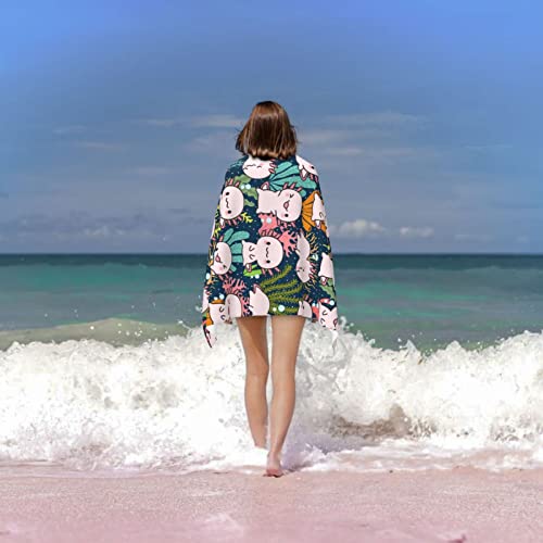 Image of MISOLAXI Axolotl Beach Towels for Women Boys Girls 32 inchX52 inch, Vacation Essentials Quick Dry Soft Fluffy Sand Free Oversized Bath Pool Swim Towel Gift Cruise Accessories