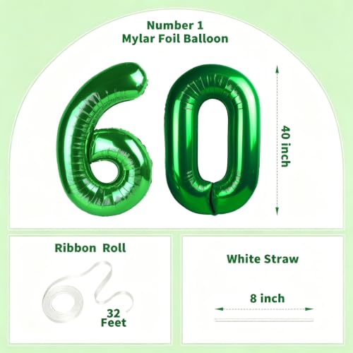 Image of Number Balloons Green Party Balloon - Giant Number 60 Balloon, 40 Inch Large Balloon for St. Patrick's Day Games Theme Birthday Decoration, Girls Boys Party Supplies