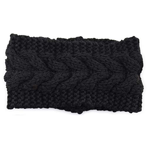 GROOMY Diadema, Diadema Trenzada de Punto Trenzado para Mujer Botones de protección auditiva Calentador de Orejas de Invierno-T