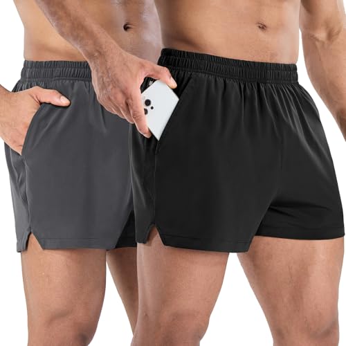 MIER 2 Pack Gym Shorts for Men Quick Dry Athletic Shorts with Brief Liner/Pockets for Running Workout Active, 3 Inch Inseam