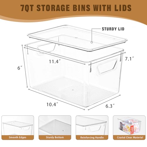 Image of 6 Pack Clear Storage Bins with Lids, 7 Quart Stackable Storage Boxes for Storage and Organization, Plastic Storage Containers with Lids, Plastic Bins with Handles for Office, Bedroom, Study Room