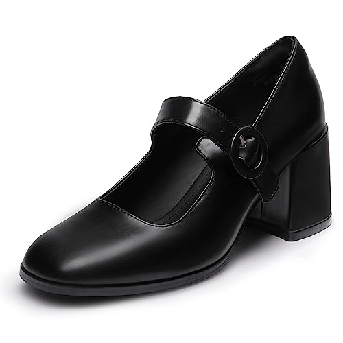 FOWT Women Mary Jane Closed Round Toe Pumps Chunky Mid Block Heels Comfy Party Dress Bridal Shoes Size 4-16 US