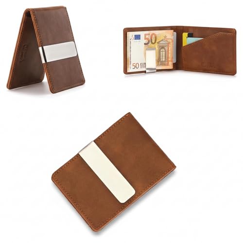 RisePlus Pince à Billets,Portefeuille Homme Slim avec, Mini Porte Carte RFID en Cuir PU Vintage, Portefeuille Minimaliste Léger et Compact, Porte Carte...