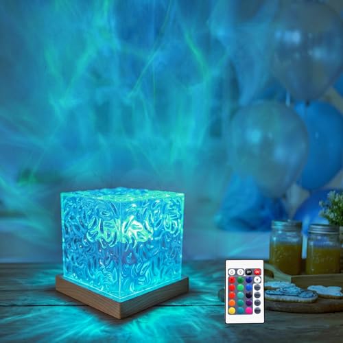 Image of RICHMYC Ocean Wave Projector Light, 16 Colors Gradual Rotating Water Lamp with Remote Control, Beach Decor Sea Themed Northern Lights Projector for Office Bedroom Bar Restaurant(Plug in 4.7in)
