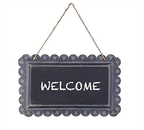 Hanging Chalkboard Welcome Sign, Black with Decorative...