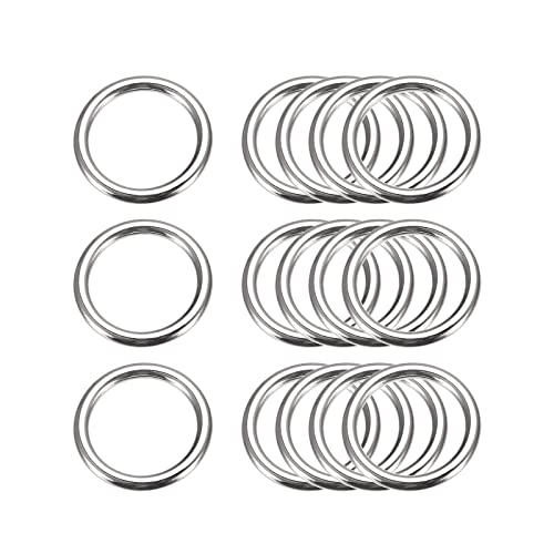 sourcing map Metall O Ringe, 15stk. 20mm (0.79') ID 3mm Stärke Mehrzweck Nicht-geschweißt O-Ring Schnalle für Handwerksgürtel Geldbeutel Tasche Hardware Herstellen, Silber Ton