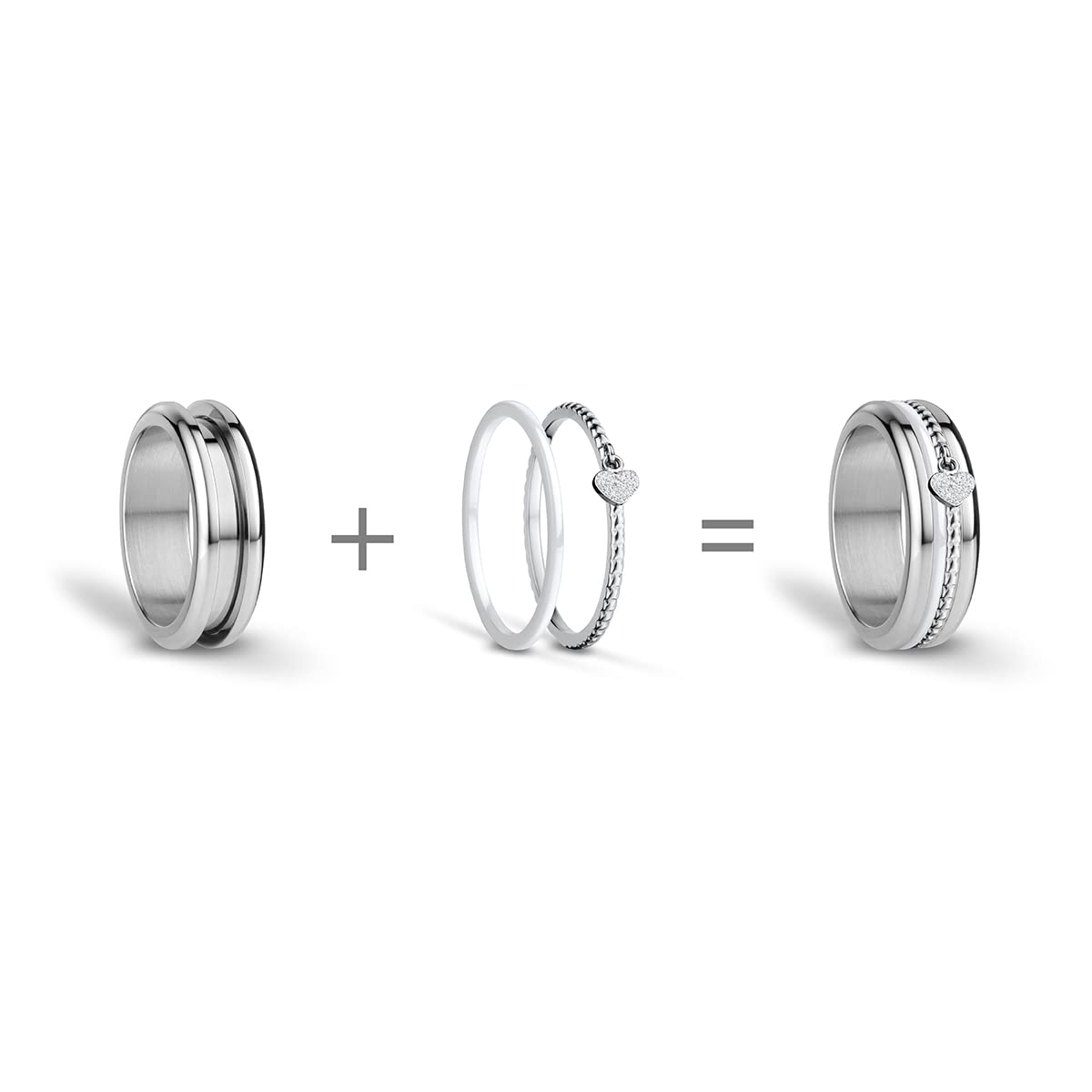 BERING Arctic Symphony Collection Lena Anillo para mujer de acero inoxidable con acabado en plateado brillante