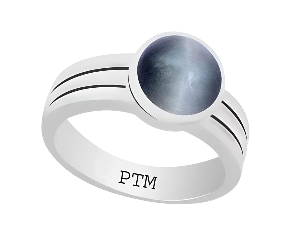 PTM 925 Sterling Silver Cats Eye/Lehsuniya 3.25 to 10.25 Ratti or 3.00 to 9.50 Carat Astrological Gemstone Bis Hallmark Ring for Men & Women