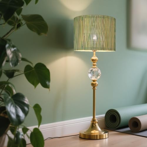 Image of Modern lamp shade Art decorative Green Lines Minimalist 11.8x9Inch | Rustic Classic Easy Matching,Unique bamboo material,Ideal for Table and Floor Lamps,Effortless Installation