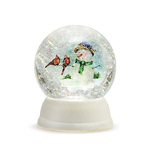 Dean Crouser Lit Snowman and Cardinal Birds Winter White 6x4.5 Inch Plastic Christmas Snow Water Globe