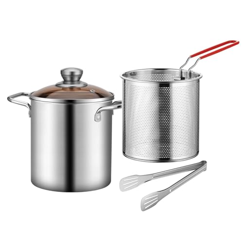 TUANZUN Freidora Profunda con Canasta Olla freidora de Acero Inoxidable con Cesta y Tapa. Olla freidora Multifuncional.(B)
