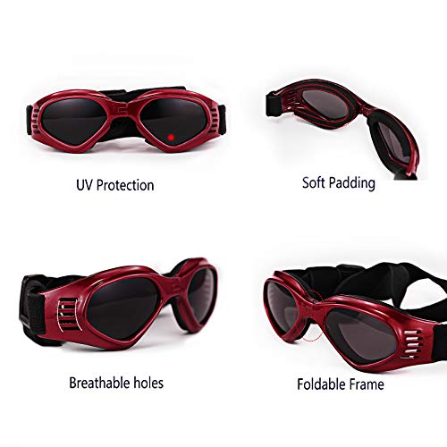 Vevins Dog Goggles Sunglasses For Middle & Large Dog, Uv Protective Foldable Pet Sunglasses Adjustable Waterproof Eyewear(Red) #TOP2