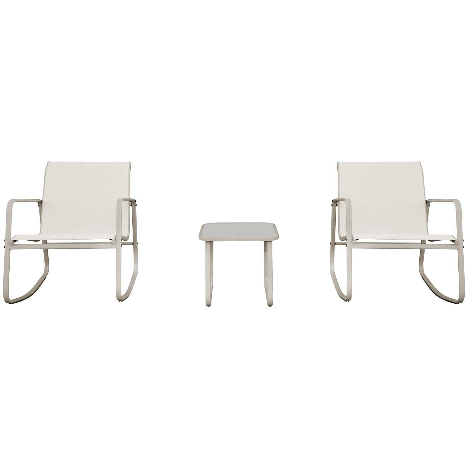 Happy Garden Salon de Jardin à Bascule 2 Places Tenerife Beige – Fauteuils en textilène avec Table Basse – Structure Acier