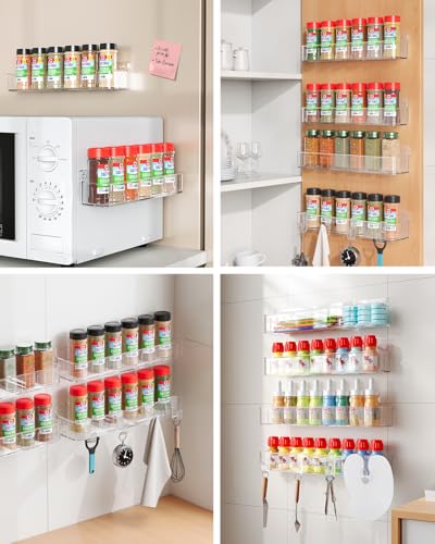Image of Nieifi 3 Tier Spice Organizer Rack for Cabinet, Metal Kitchen Storage Shelf, Space Saving Spice Holder Stand, Multi-Purpose Bathroom & Office Organizer, Durable Black Plate Rack for Countertop