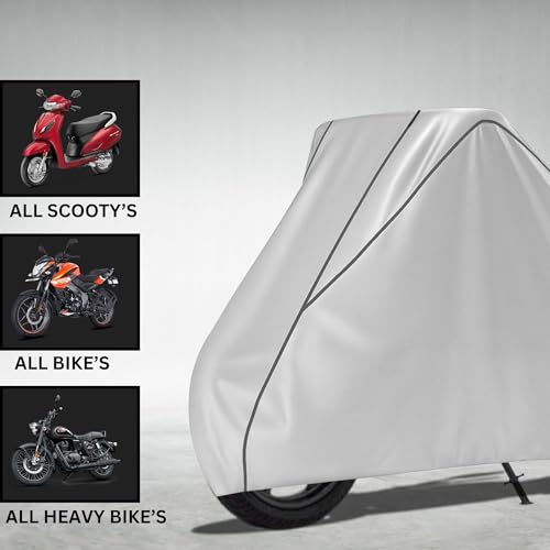 Image of Motorcycle Bike Body Cover for Outdoor Use - Heavy Fabric Water Resistant Two Wheeler Cover with UV, Dust & Rain Protection Compatible for Unicorn 160