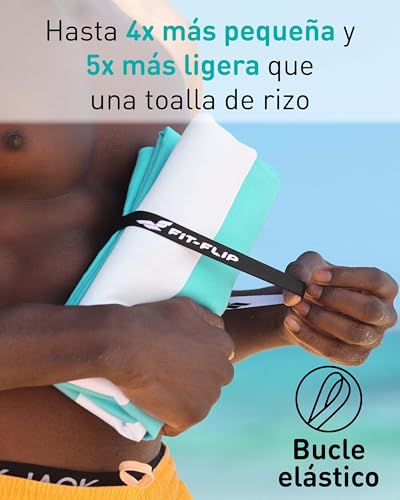 Miniatura 5 de Fit-Flip Toallas De Playa Xxl Toallas Microfibra Grande, Ligera Y De Secado Rápido Toalla Playa 100 Reciclada A Rayas Turquesa - Blanco 160 Cm X 90 Cm