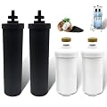Amestar Gravity Water Filter Replacement,for Berkey Black Carbon (BB9-2, 2 Pack) Purification Elements and Fluoride Filters K5366 (PF-2, 2 Pack) Combo Pack, Suitable for Berkey Water Filtration System
