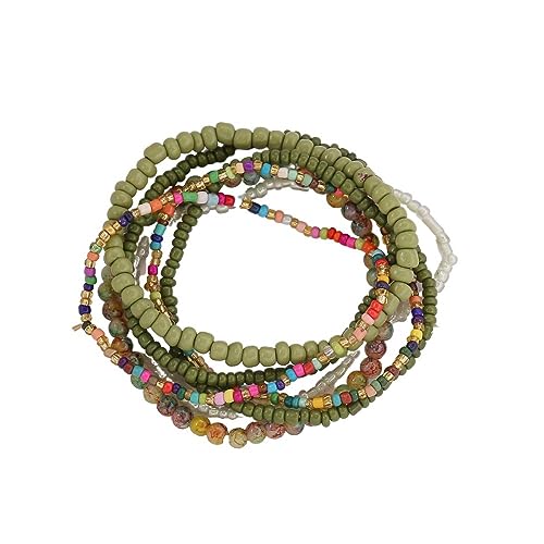 Pingyongchang Boho Colorful Handmade Stackable Bead Bracelets Set Multicolor Seed Layered Stretch Bangle Bracelets Vaction Beach Trendy Jewelry Gifts for Women