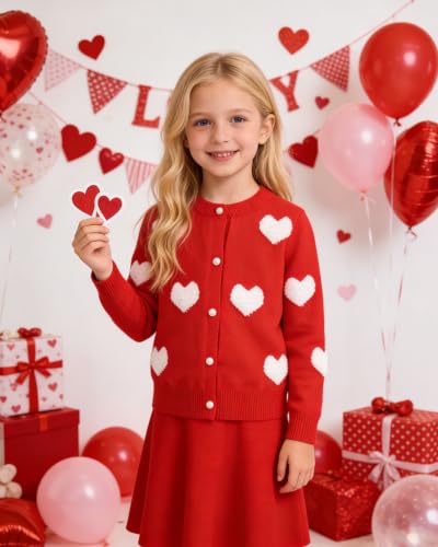 Image of CM-Kid Girl's Knit Sweater Cardigan Heart Long Sleeve Button Up Jacket Coat