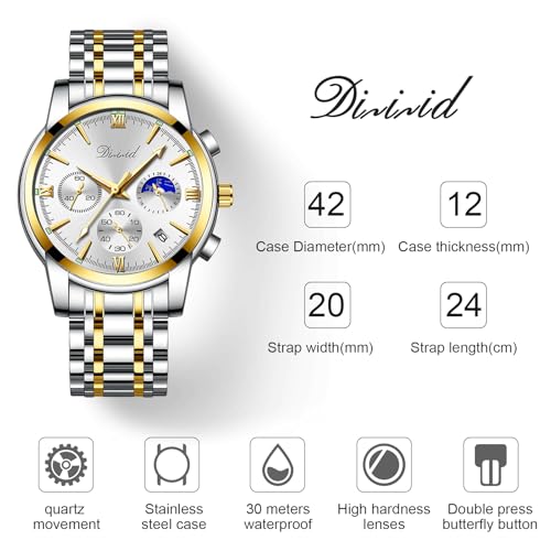 Image of Watches for Man Analog Wrist Watch Stainless Steel Chain Formal Premium Classic Business Branded Original Day Date Functioning Subdials Waterproof Luminous Gifts for Men Special Unique
