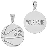 .925 Sterling Silver Unisex Personalized Engraved Basketball Sports Charm Pendant