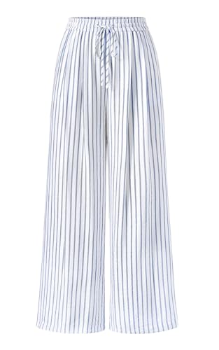 Image of PRETTYGARDEN Womens Pants Elastic Waist Floral Lightweight Palazzo Pants for Women Casual Lounge Wide Leg Pants Woman