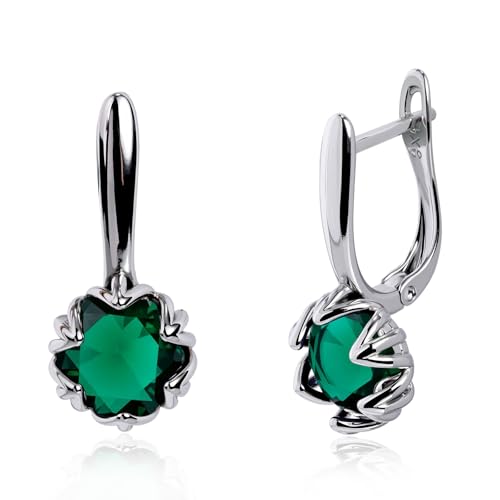 Flower Bud Emerald Earrings for Women Green Round Birthstone Sterling Silver Huggie Hoop Earrings Handmade Hypoallergenic Unique Emerald Jewelry