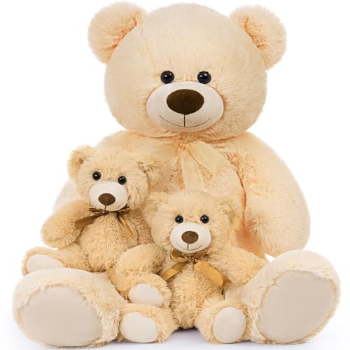 Image of MorisMos Giant Teddy Bears with Babies, 36inch Large Mommy Bear with 2 Babies Stuffed Animals for Baby Shower, Big Bear Plush