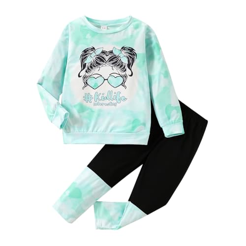 Image of OLMRJKD Kids Toddler Girls Clothes Figure Graphic Drop Shoulder Top Pullover Spotted Print Pants Fall Winter Outfit Set