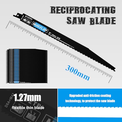 Image of 25Pack 12 inch Reciprocating Saw Blades Set, 6 /12TPI High Carbon Saw Blades, Woodcutting Saw Blades with Organizer Case (25, 6 /12TPI /12 inch)