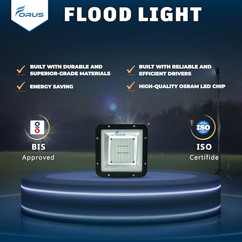 Image of Forus 50W LED Flood Light 4 Years Warranty, IP67 Waterproof Outdoor LED Floodlight, High Mast Focus White Color Light, Energy Efficient Halogen Replacement for Factory, Garage, Parking, Garden (1 PC)