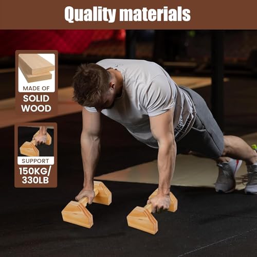 Image of Wooden Push Up Bars, walnut Wood Finish, Dumbbell Style Design, Pair (natural)