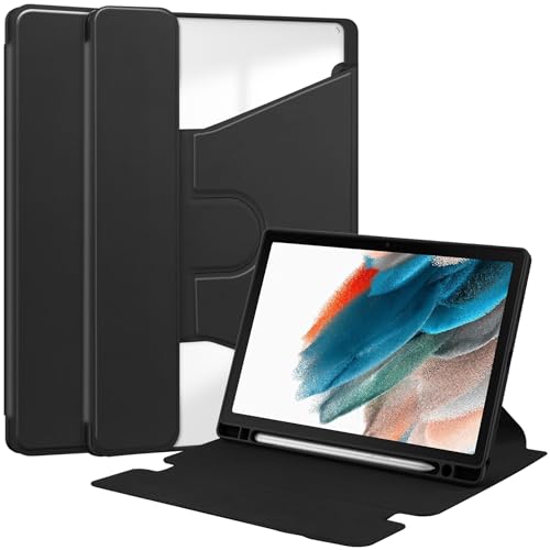 Funda transparente antiamarilleamiento para tablet Samsung Galaxy Tab A8 de 10.5 pulgadas SM-X200/X205/SM-X207 con soporte para bolígrafo, soporte giratorio de 360 grados, funda para tablet