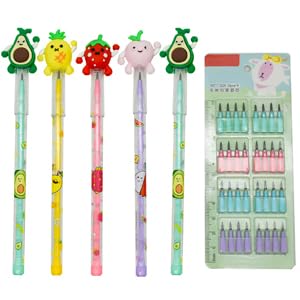 Lopenle 12 Pieces Adorable Fruit Pencils Novelty Avocado Stacking Pencils Strawberry Stackable Pencil With 64 Replacable Refills For School Students Office