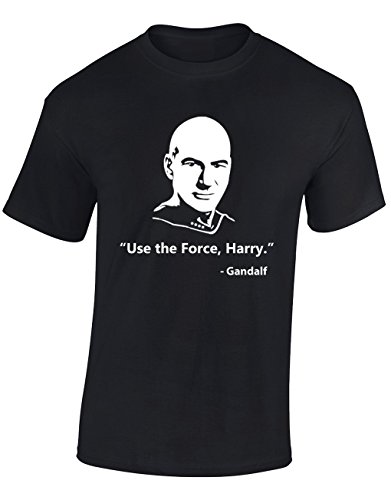 Crown Designs Use The Force Harry - Gandalf Sci-Fi Mashup Funny Cool for Men & Teenagers T-Shirts Tops - Black/Large