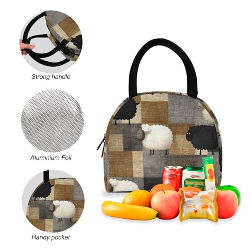 Checkered Sheep Print Backpack Set with Lunch Bag, Large Capacity Travel Backpacks and Lunch Box Insulated for Commute Hiking Picnic4