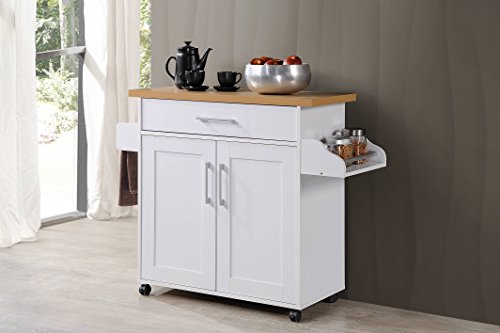 Hodedah Kitchen Island With Spice Rack, Towel Rack & Drawer, White With Beech Top #TOP7