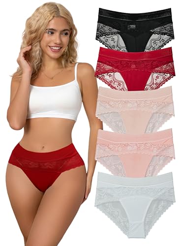 Hialegion Mujeres Bragas Bikini Alta con Encaje,Culotte Sin Costuras de Seda Fría,Ropa Interior Comoda Femenina,Multipack L