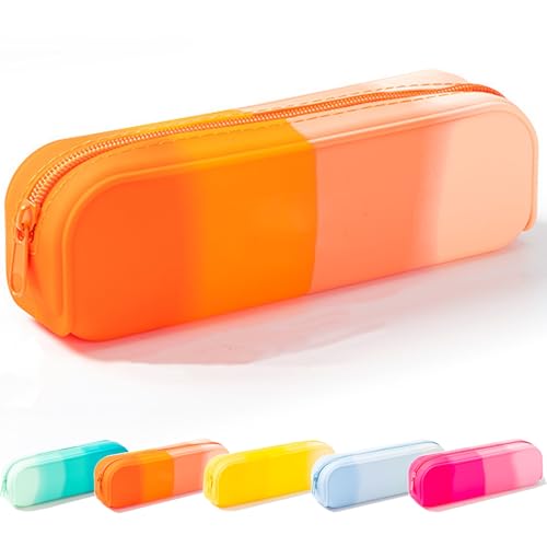 Image of Silicone Pencil Case, Gradient Orange Pencil Pouch, Pencil Case Small, Pencil Pouch Aesthetic, Silicone Pencil Pouch, Pencil Case Aesthetic, Pencil Bag, Pencil Pouch for Women, Makeup Pouch