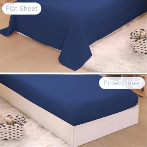 Image of Toddler Bedding Sets for Boys, 4 Piece Double Ruffles Soft and Breathable Toddler Comforter Set for Boys, Includes Quilted Comforter, Fitted Sheet, Flat Sheet and Pillowcase, Navy Blue
