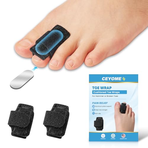 Hammer Toe Straightener for Women & Men 2 Pack Adjustable Toe Splint Wraps with Aluminium Plate Hammer Toe Corrector & Protector for Bent Curled Crooked Claw & Hammer ToesBlack