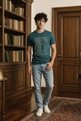 Image of Louis Philippe Men's Slim Fit Signature Graphic Print Premium Breathable Cotton, All Day Comfort Half Sleeve Crew Neck Tshirt