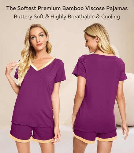 Image of WiWi Viscose from Bamboo Pajamas Set for Women Super Soft Short Sleeve Cooling Summer Plus Size Pjs Sets Sleepwear S-4X