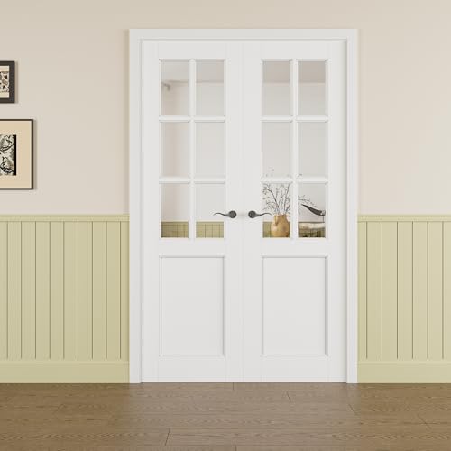 Prehung French Door 60"x80" (2x30 in), 6-Lite Tempered Clear Glass