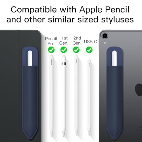 Image of MoKo Adhesive Pencil Case Holder Sticker for Apple Pencil, 2Pcs Indigo | Elastic Pencil Pocket Pouch, Adhesive Sleeve, Attached to iPad Case, For Pro /USB-C /1st /2nd Gen and Similarly Stylus Pens