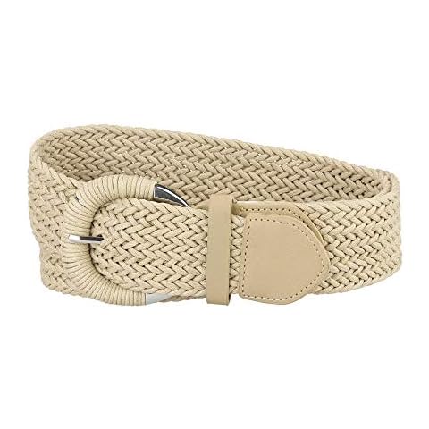 Allegra K Damen Gewebte Metallschnalle Taillengürtel Breite geflochtene Gürtel Beige 65-88cm/25.59-34.65" Cover