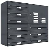 AL Briefkastensysteme 9er Briefkastenanlage mit Klingel in Anthrazit Grau RAL 7016 9 Fach DIN A4 wetterfest Premium Briefkastenanlage