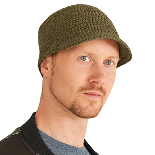 CHARM Mens Kufi Beanie Hat - Billed Skull Cap 100% Cotton Crochet Chemo Hat Womens Sensitive Skin Casualbox Khaki